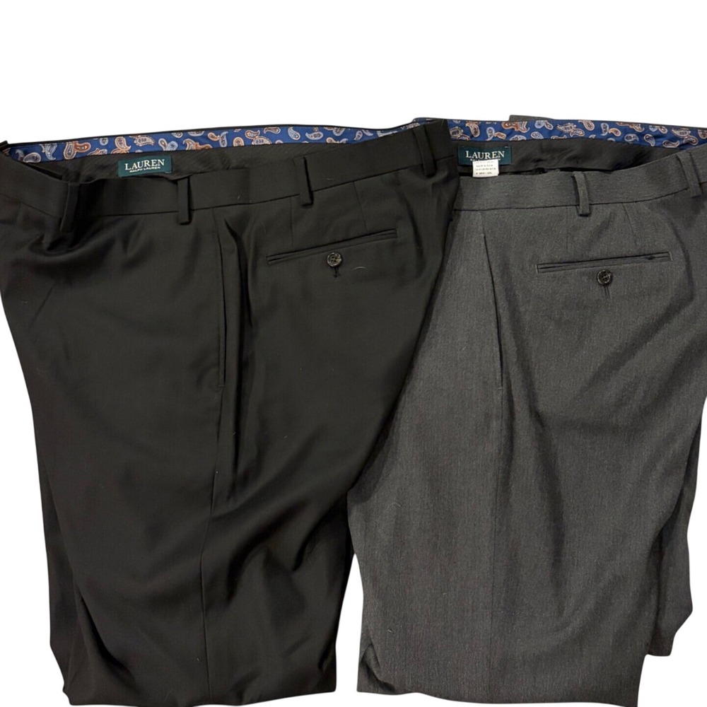 Lauren Ralph Lauren Mens Dress Pants Lot 2 Black Charcoal Grey 38W 32L Stretch